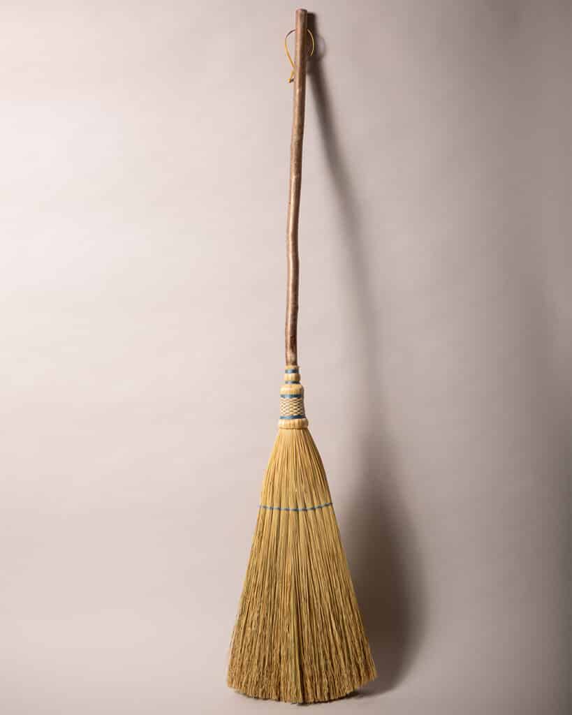 Shaker broom with woven cap and English hazel handle